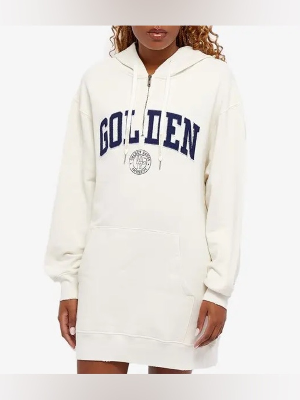 Golden Goose Cream Hoodie Dress with Navy Logo